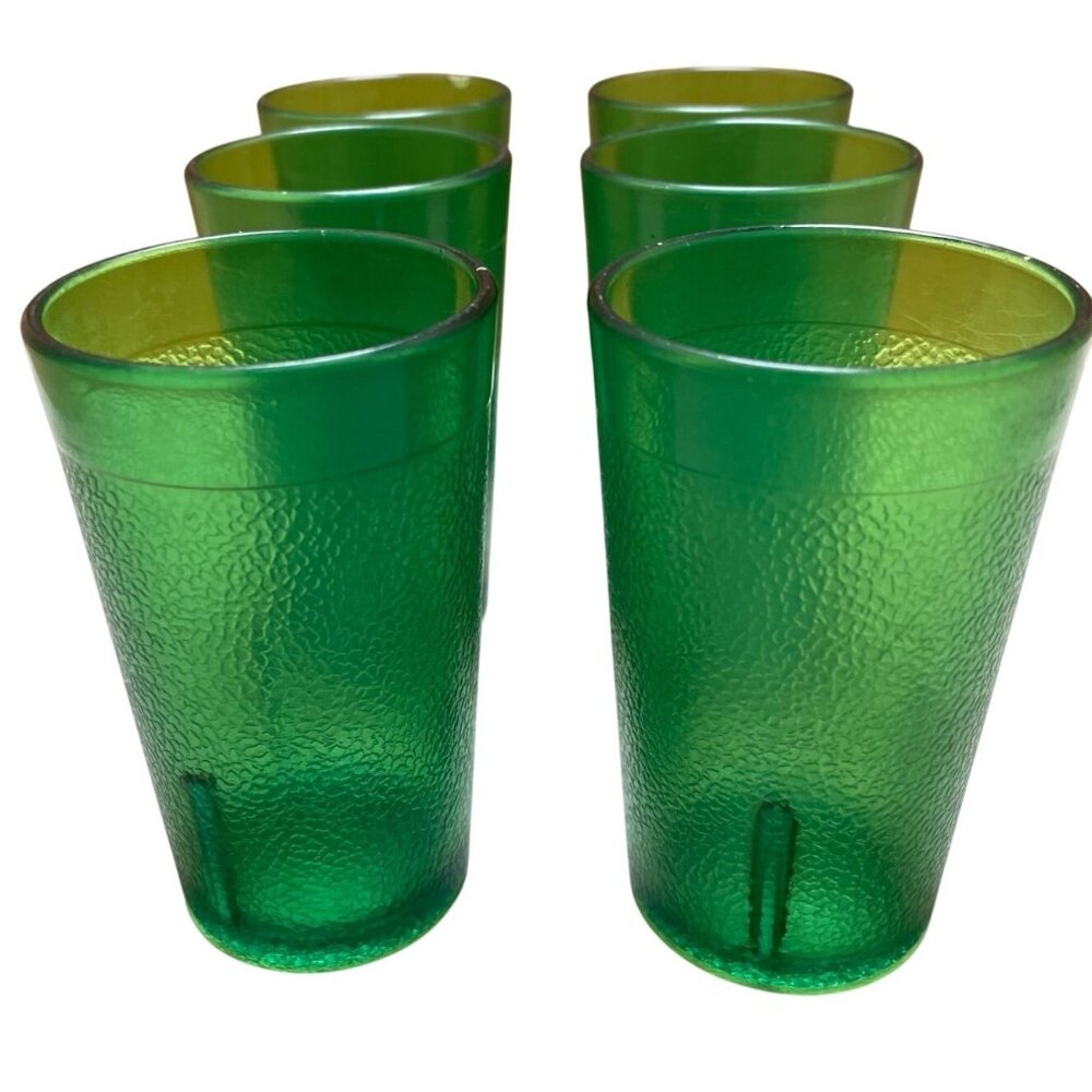 Set Of 6 Texan Green Textured Glass Tumblers 4 Oz Vintage Stackable Drinkware